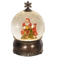 HOMCOM Lighted Christmas Snow Globe with Swirling Glitter, Battery Operated Musical Snow Globe for Holiday, Bronze(m-11)