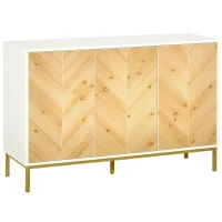 HOMCOM 3 Door Sideboard Buffet Cabinet, Coffee Bar Cabinet with Chevron Pattern, Adjustable Shelf and Metal Legs, Natural Wood(m-1)