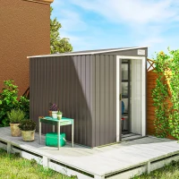 Outsunny 5'x7' Lean to Galvanized Metal Shed with Foundation, Garden Tool Storage House w/ Sliding Door and 2 Vents, Light Grey(m-1)