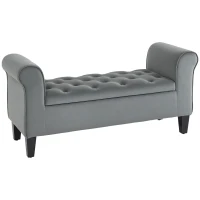 HOMCOM Button-Tufted Storage Ottoman Bench, Upholstered Bench with Rolled Armrests for Living Room or Hallway, Gray(m-1)