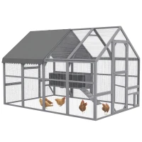 PawHut 9' x 6' x 6' Large Chicken Coop with Nesting Box, Water-Resistant and Anti-UV Cover for 8-12 Chickens, Gray(m-11)