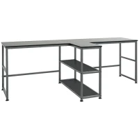 HOMCOM 83" Two Person Computer Desk with 2 Storage Shelves, Double Desk Workstation with Book Shelf,  Long Desk Table for Home Office, Black(m-1)