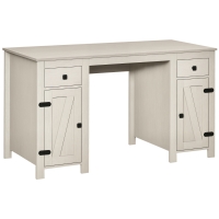 HOMCOM Farmhouse Computer Desk with Storage, Home Office Desk with 2 Drawers and 2 Cabinets, Cream White