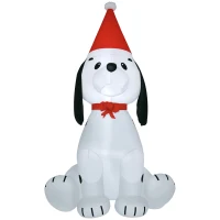 HOMCOM 6ft Christmas Inflatables Outdoor Decorations Puppy Dog Wearing a Santa Hat, Blow-Up Yard Christmas Decor with LED Lights Display(m-1)