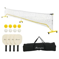 Soozier Pickleball Set with Net on Wheels, Markers, 4 Pickleball Paddles and 4 Balls, for Driveway Backyard(m-11)