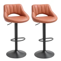 HOMCOM Bar Stools Set of 2 Swivel Bar Height Barstools Chairs with Adjustable Height, Round Heavy Metal Base & Footrest, Brown(m-1)