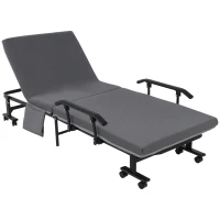HOMCOM Rollaway Bed, Folding Bed with 3.25" Mattress, Portable Foldable Guest Bed with Adjustable Backrest, and Metal Frame on Wheels, Dark Grey(m-1)