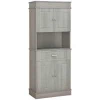 HOMCOM 72" Kitchen Buffet with Hutch, Freestanding Pantry Cabinet with Utility Drawer, 2 Door Cabinets, Adjustable Shelves and Countertop, Gray Wood Grain(m-1)