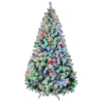 HOMCOM 7.5' Artificial Snow Christmas Trees with Frosted Branches, Warm White or Colorful LED Lights, Steel Base
