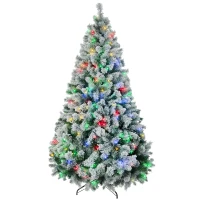 HOMCOM 7.5' Artificial Snow Christmas Trees with Frosted Branches, Warm White or Colorful LED Lights, Steel Base(m-1)