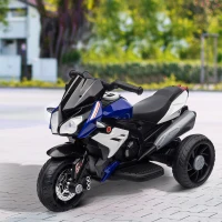 Qaba Kids Electric Motorcycle Ride-On Toy with 3 Wheels, Music, Horn, Lights, Blue(m-8)