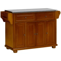 HOMCOM Kitchen Island Table with Stainless Steel Top 2 Drawers 3 Cabinets Spice and Towel Rack Red Brown(m-1)