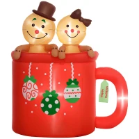 Outsunny 6FT Inflatable Gingerbread Couple in Hot Cocoa Mug, Christmas Blow Up Decoration with LED Lights for Indoor, Outdoor(m-11)