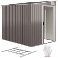 Outsunny 5'x7' Lean to Galvanized Metal Shed with Foundation, Garden Tool Storage House w/ Sliding Door and 2 Vents, Light Grey(m-11)