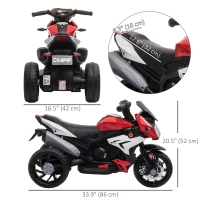 Qaba Kids Electric Motorcycle Ride-On Toy, with 3 Wheels, Music, Horn, Lights, Red(m-3)