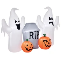 HOMCOM 4ft Halloween Inflatable Ghosts with Tombstone and Pumpkin, LED Lighted for Home Indoor Outdoor Garden Lawn Decoration Party Prop(m-2)