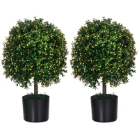 HOMCOM 2 Pack Artificial Tree Boxwood Topiary with Fruits, 20.75", Orange(m-11)