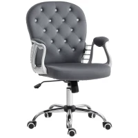 Vinsetto Button Tufted Desk Chair, Home Office Chair with Padded Armrests, Adjustable Height and Swivel Wheels, Dark Gray(m-11)