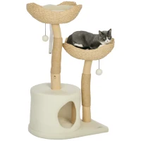 PawHut 37 Inch Modern Cat Tree w/ Wooden Scratching Posts, Condo, Beds, Cushions, Toy Balls & Anti-Tip Kit(m-11)