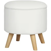 HOMCOM Round Ottoman Stool with Storage, Linen Upholstered Foot Stool with Padded Seat, Hidden Space and Wood Legs, White(m-11)
