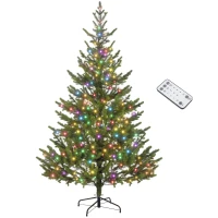 HOMCOM 6.5ft Artificial Prelit Sparse Cedar Christmas Tree with LED Lights and 1933 Tips, Steel Base for Home Office Holiday(m-11)