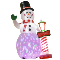 HOMCOM 8ft Christmas Inflatables Outdoor Decorations Snowman with North Pole Sign, Blow-Up Yard Christmas Decor with LED Rotating Colorful Lights Display(m-1)