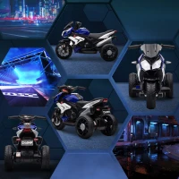 Qaba Kids Electric Motorcycle Ride-On Toy with 3 Wheels, Music, Horn, Lights, Blue(m-7)