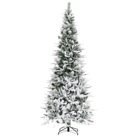 HOMCOM 9' Unlit Snow Flocked Pine Artificial Christmas Tree with Realistic Branches and 1159 Tips, Green