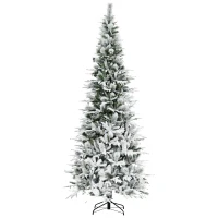 HOMCOM 9' Unlit Snow Flocked Pine Artificial Christmas Tree with Realistic Branches and 1159 Tips, Green(m-1)