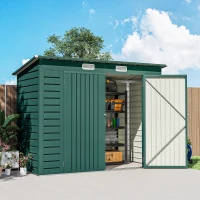 Outsunny 8 x 4FT Galvanized Garden Storage Shed, Metal Outdoor Shed with Double Doors and 2 Vents, Green(m-10)