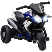 Qaba Kids Electric Motorcycle Ride-On Toy with 3 Wheels, Music, Horn, Lights, Blue(m-11)