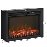 HOMCOM 24" Electric Fireplace Insert, Retro Recessed Fireplace Heater with Realistic Flame, Remote Control and Adjustable Brightness, 750/1500W, Black(m-3)