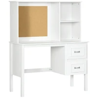 HOMCOM Computer Desk with Drawers & Shelves, Home Office Desk with Storage & Corkboard, Workstation Table with Cable Hole, White(m-1)