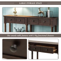 Console Table with Two Storage Drawers and Bottom Shelf, Easy Assembly, Solid Wood Frame, 58" L x 11" W x 34" H, Dark Brown(m-6)