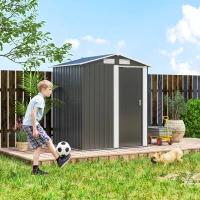 Outsunny 5ft x 4ft Garden Metal Storage Shed, Tool Storage Shed with Top Vents, Sliding Door, Sloped Roof and Foundation Kit for Garden, Patio, Lawn, Dark Grey(m-7)