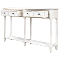 Console Table with Two Storage Drawers and Bottom Shelf, Easy Assembly for Living Room or Entryway, 58" L x 11" W x 34" H, Ivory White(m-8)