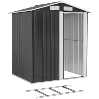 Outsunny 5ft x 4ft Garden Metal Storage Shed, Tool Storage Shed with Top Vents, Sliding Door, Sloped Roof and Foundation Kit for Garden, Patio, Lawn, Dark Grey(m-11)