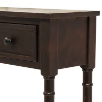 Console Table with Two Storage Drawers and Bottom Shelf, Easy Assembly, Solid Wood Frame, 58" L x 11" W x 34" H, Dark Brown(m-12)
