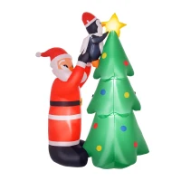 HOMCOM 6ft Inflatable Christmas Tree Decorations with Santa and Penguin, Outdoor Blow-Up Yard Christmas Decor with LED Lights Display(m-1)
