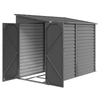 Outsunny 4.6' x 9' Outdoor Storage Shed, Lean to Metal Shed with Foundation Kit, Lockable Doors and Gloves for Patio, Lawn, Dark Gray(m-1)