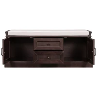 Storage Bench with 4 Doors and Adjustable Shelves, Removable Cushion for Entryway, 43" L x 16" W x 17.5" H, Dark Brown(m-8)