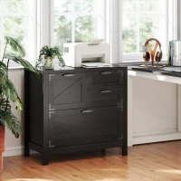 HOMCOM Lateral Filing Cabinet, Farmhouse File Cabinet with 4 Drawers, Fit Letter/A4/Legal Hanging Files, Black Wood Grain(m-1)