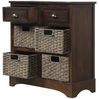 Rustic Storage Cabinet with Two Drawers and Four Rattan Baskets, Modern Farmhouse Style, Acacia Wood Frame, 28" L x 12" W x 28" H, Brown(m-8)