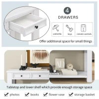 Rustic Chic Console Table with 4 Storage Drawers, Bottom Shelf, Solid Wood Frame, Ideal for Entryway, Hallway, 63" L x 14" W x 30" H, White(m-7)