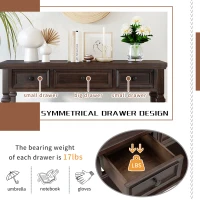Classic Retro Console Table with 3 Drawers, Open Shelf, Pine Wood Frame, Perfect for Entryway, Living Room, 50" L x 15" W x 30" H, Dark Brown(m-7)
