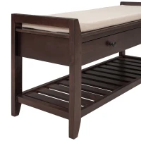 Shoe Rack with Cushioned Seat and Drawers, Pine Wood Construction, Multipurpose Entryway Storage Bench, 39" L x 14" W x 20" H, Dark Brown(m-8)