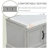 Storage Bench with 4 Doors and Adjustable Shelves, Removable Cushion for Entryway, 43" L x 16" W x 17.5" H, Gray(m-4)