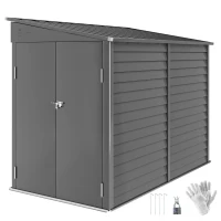 Outsunny 4.6' x 9' Outdoor Storage Shed, Lean to Metal Shed with Foundation Kit, Lockable Doors and Gloves for Patio, Lawn, Dark Gray(m-11)