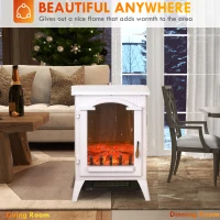 HOMCOM 23" Electric Fireplace Heater, Fire Place Stove with Realistic LED Flames and Logs and Overheating Protection, 750W/1500W, White(m-8)