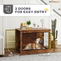 PawHut 39" Dog Crate Furniture with Flip-up Top Opening, 2 Doors, Dog Kennel Furniture for Large Dogs, Rustic Brown(m-6)